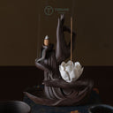 陶磁製佛手蓮花デザイン倒流香炉 コーン香・スティック香対応