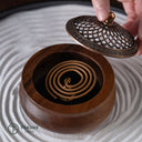 天然木製 蓋付き香炉 渦巻き香対応 高級和風インテリア