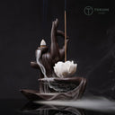 陶磁製佛手蓮花デザイン倒流香炉 コーン香・スティック香対応