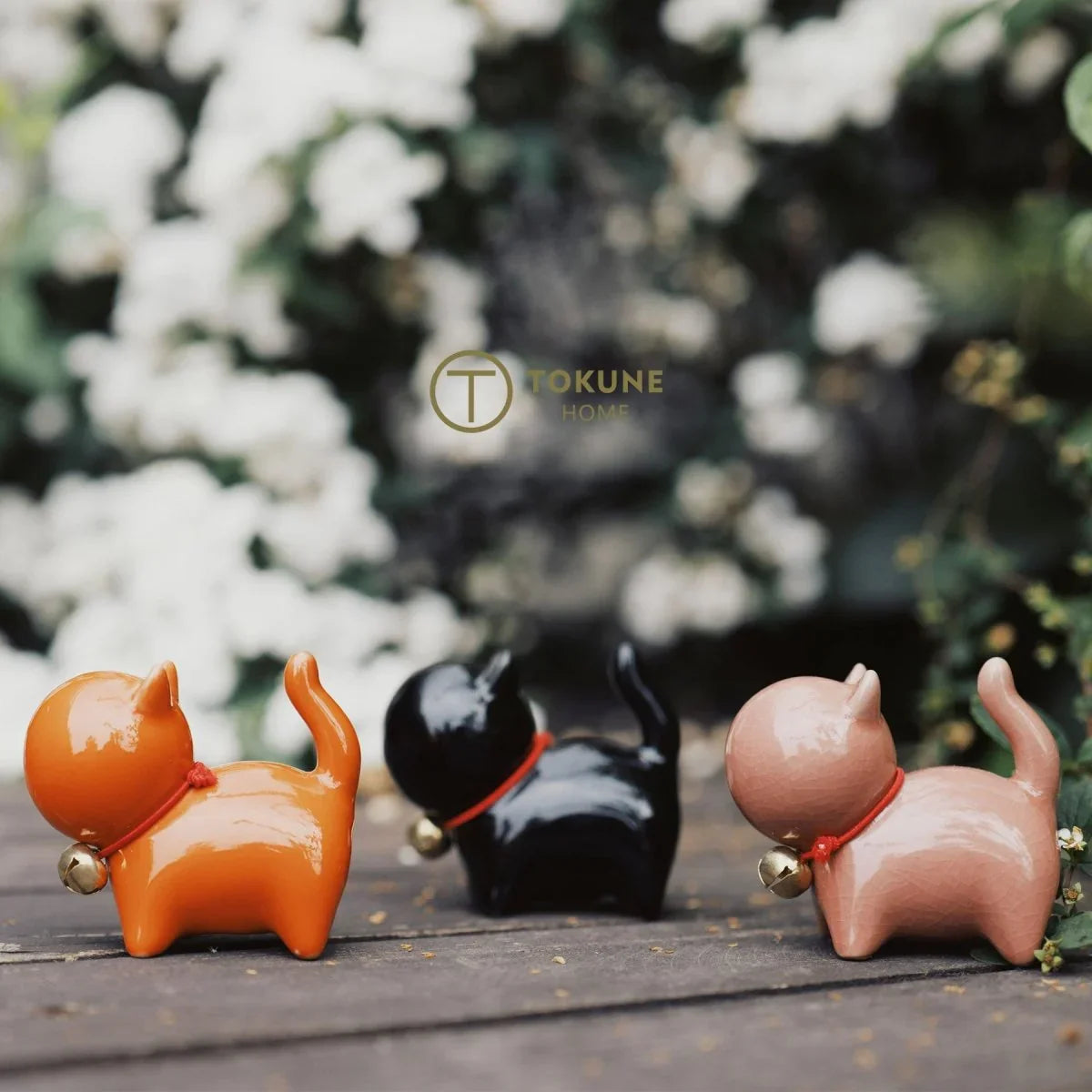 氷裂紋】おしゃれでかわいい陶器猫置物セット | 和モダン・北欧風